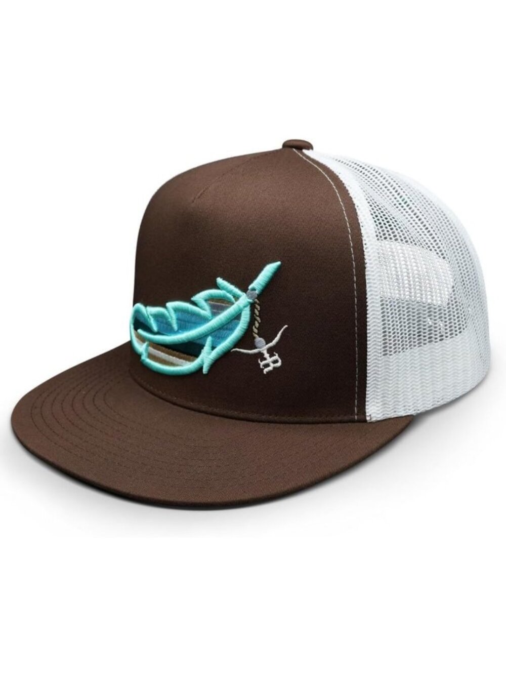Stylish High Profile Snapback Trucker Hat - Feathered Western Flat Bill Cap